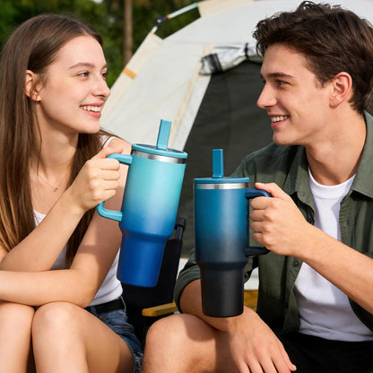 40 oz Leak-Proof Travel Tumbler with Handle & Flip Straw - Insulated Stainless Steel Mug Keeps Drinks Cold 34 Hours & Hot 10 Hours, Water Bottle Fits Car Cup Holder for All-Day Hydration at Work, Gym