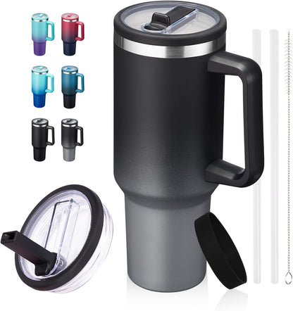 40 oz Leak-Proof Travel Tumbler with Handle & Flip Straw - Insulated Stainless Steel Mug Keeps Drinks Cold 34 Hours & Hot 10 Hours, Water Bottle Fits Car Cup Holder for All-Day Hydration at Work, Gym