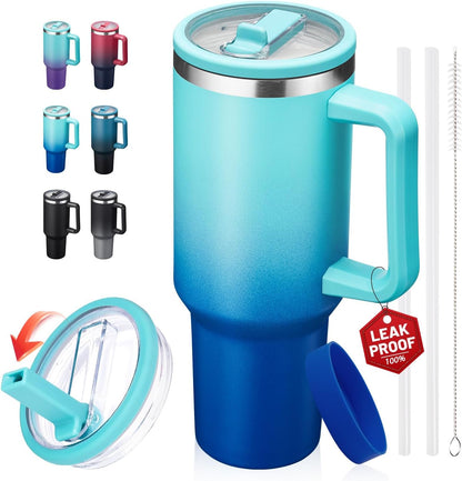 40 oz Leak-Proof Travel Tumbler with Handle & Flip Straw - Insulated Stainless Steel Mug Keeps Drinks Cold 34 Hours & Hot 10 Hours, Water Bottle Fits Car Cup Holder for All-Day Hydration at Work, Gym
