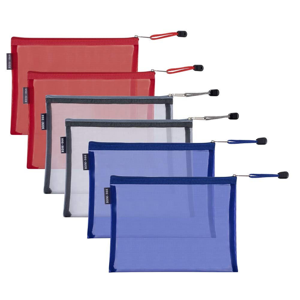 HRX Package 6pcs Mesh Makeup Bags for Travel, 2 Sizes A5 A6 (Black)