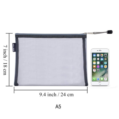 HRX Package 6pcs Mesh Makeup Bags for Travel, 2 Sizes A5 A6 (Black)