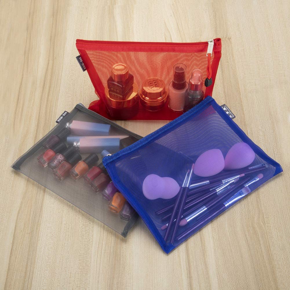 HRX Package 6pcs Mesh Makeup Bags for Travel, 2 Sizes A5 A6 (Black)