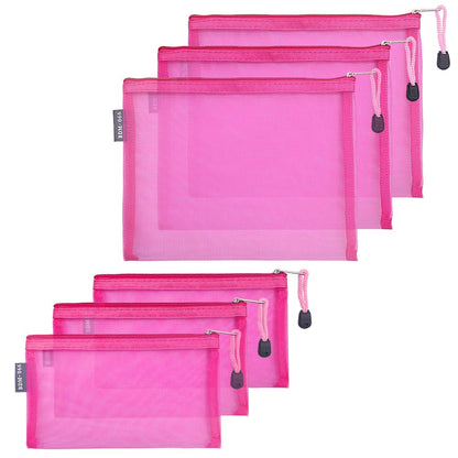 HRX Package 6pcs Mesh Makeup Bags for Travel, 2 Sizes A5 A6 (Black)