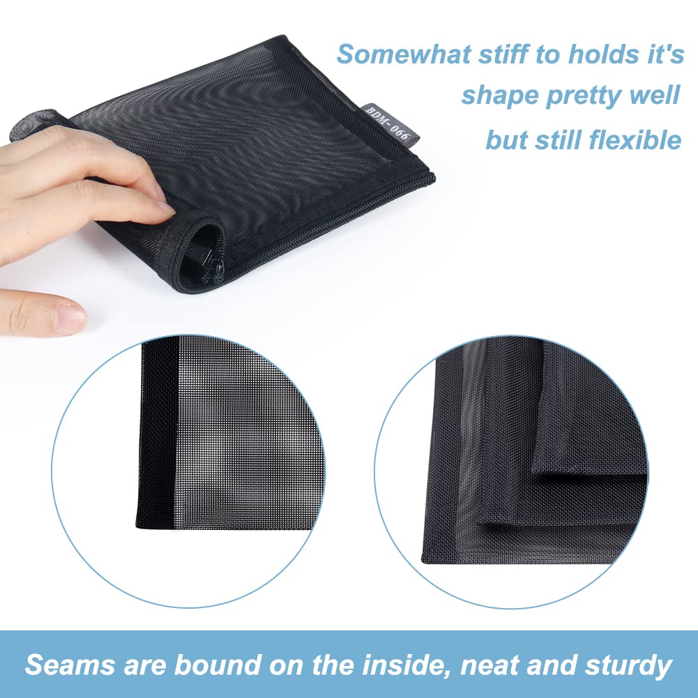 HRX Package 6pcs Mesh Makeup Bags for Travel, 2 Sizes A5 A6 (Black)