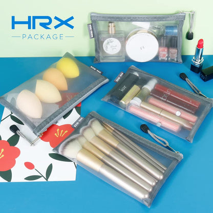HRX Package 6pcs Mesh Makeup Bags for Travel, 2 Sizes A5 A6 (Black)