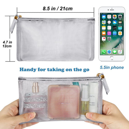 HRX Package 6pcs Mesh Makeup Bags for Travel, 2 Sizes A5 A6 (Black)
