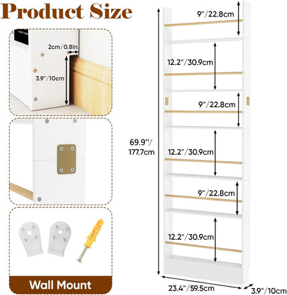 Behind the Door Bookshelf, Wooden Kids Bookshelf 6-Tier Organizer