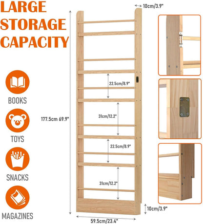 Behind the Door Bookshelf, Wooden Kids Bookshelf 6-Tier Organizer