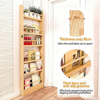 Behind the Door Bookshelf, Wooden Kids Bookshelf 6-Tier Organizer