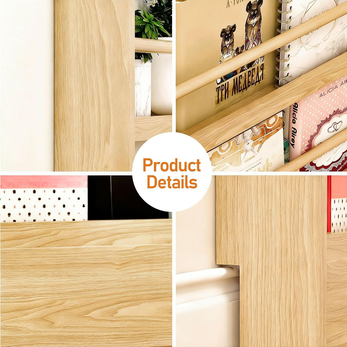 Behind the Door Bookshelf, Wooden Kids Bookshelf 6-Tier Organizer