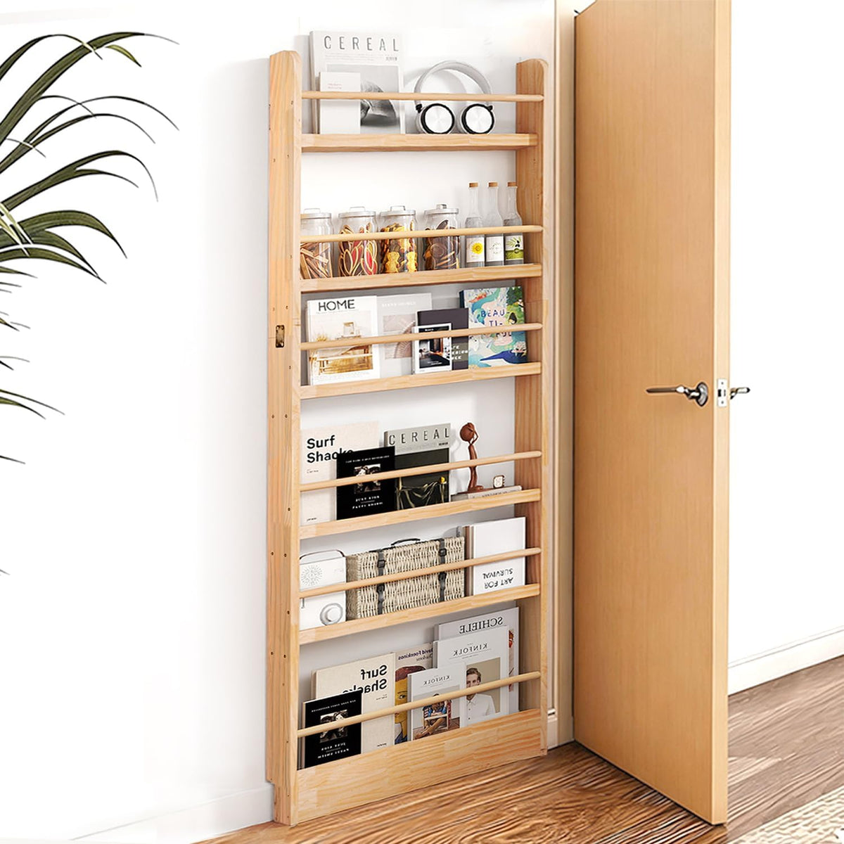 Behind the Door Bookshelf, Wooden Kids Bookshelf 6-Tier Organizer