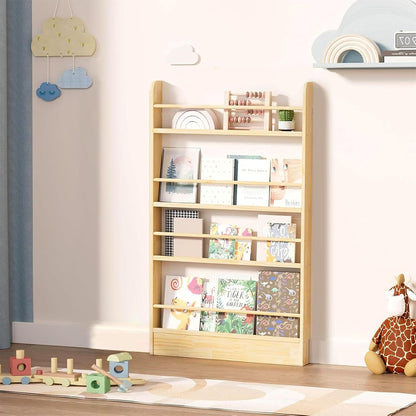 Behind the Door Bookshelf, Wooden Kids Bookshelf 6-Tier Organizer