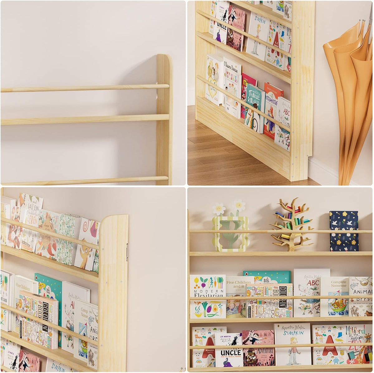 Behind the Door Bookshelf, Wooden Kids Bookshelf 6-Tier Organizer