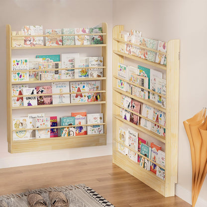 Behind the Door Bookshelf, Wooden Kids Bookshelf 6-Tier Organizer