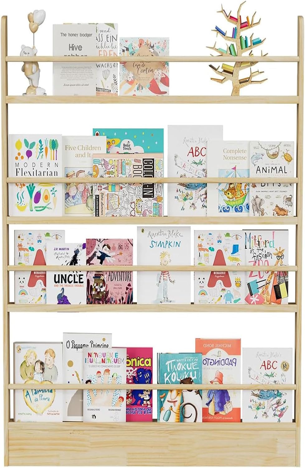 Behind the Door Bookshelf, Wooden Kids Bookshelf 6-Tier Organizer