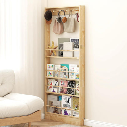 Behind the Door Bookshelf, Wooden Kids Bookshelf 6-Tier Organizer