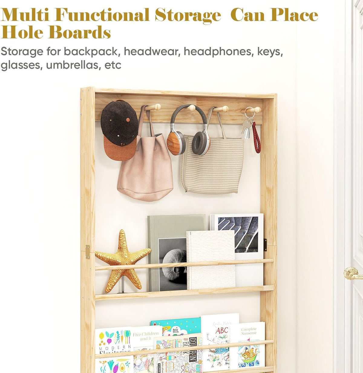 Behind the Door Bookshelf, Wooden Kids Bookshelf 6-Tier Organizer