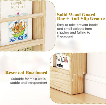 Behind the Door Bookshelf, Wooden Kids Bookshelf 6-Tier Organizer