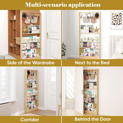 Behind the Door Bookshelf, Wooden Kids Bookshelf 6-Tier Organizer
