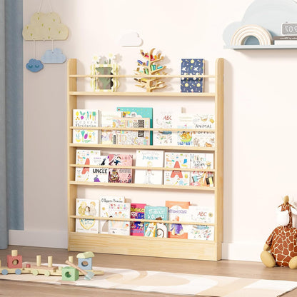 Behind the Door Bookshelf, Wooden Kids Bookshelf 6-Tier Organizer