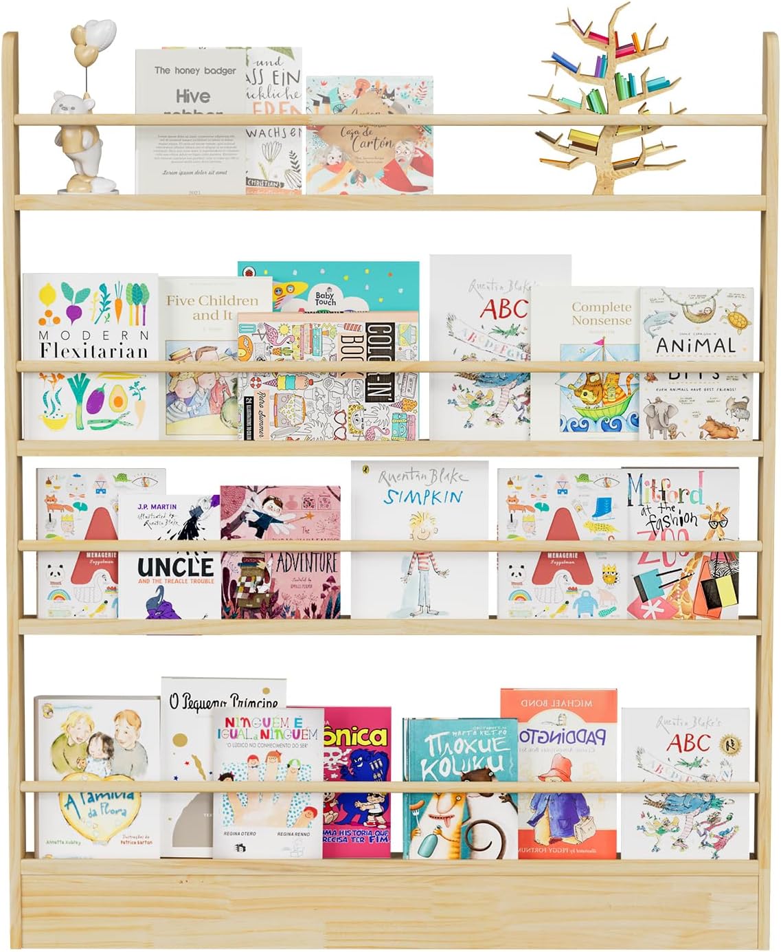 Behind the Door Bookshelf, Wooden Kids Bookshelf 6-Tier Organizer