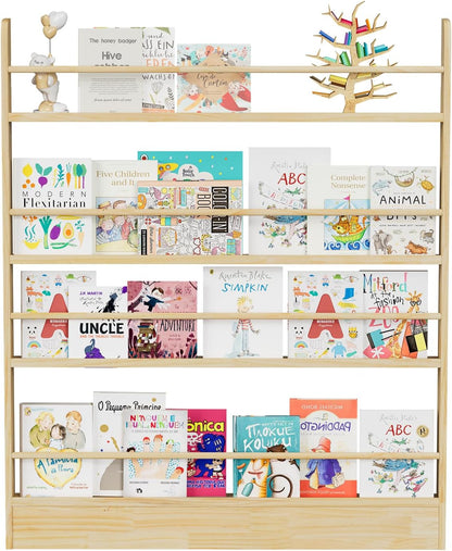 Behind the Door Bookshelf, Wooden Kids Bookshelf 6-Tier Organizer