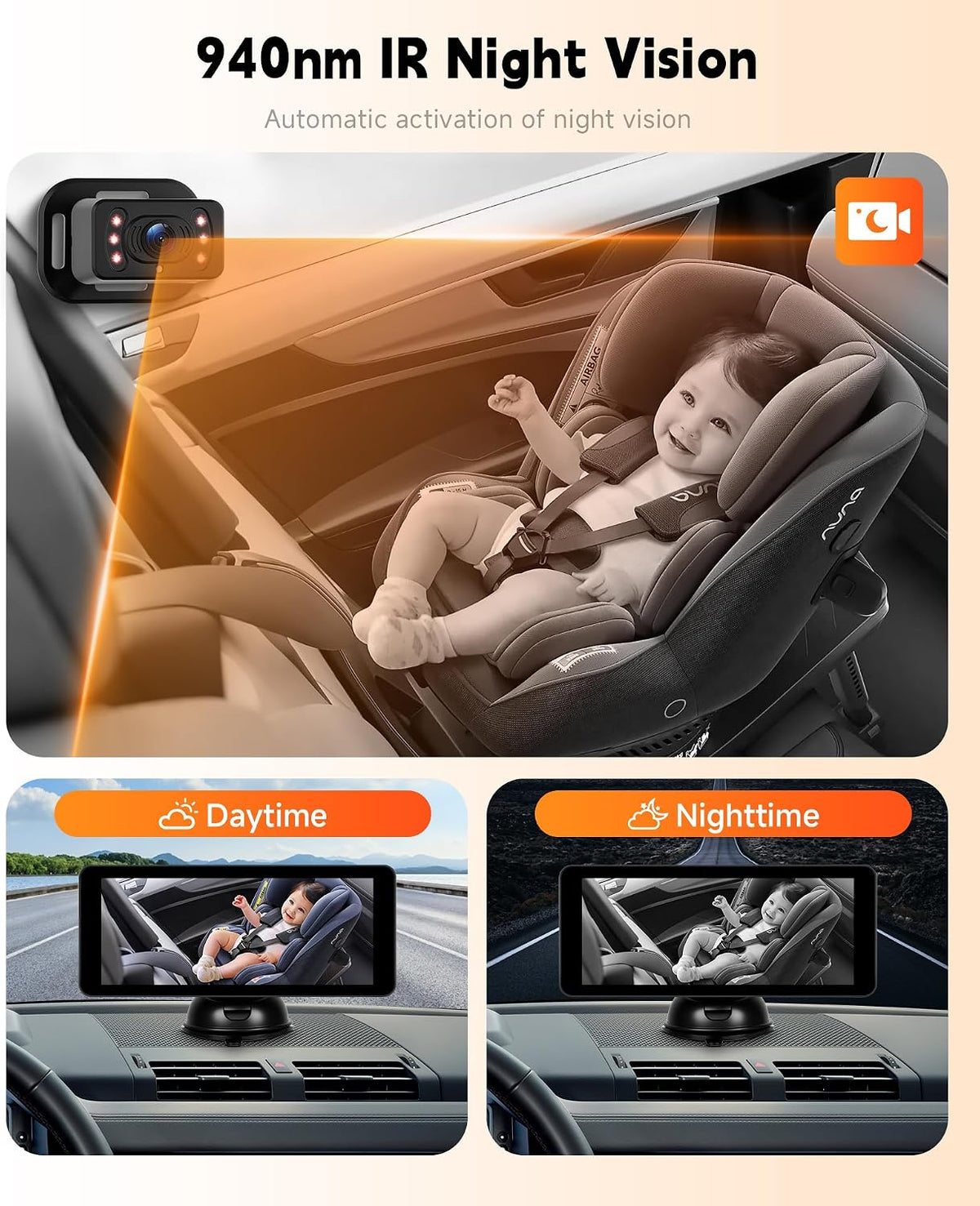 6.86'' Baby Car Camera for Seat HD Bual Rear Facing