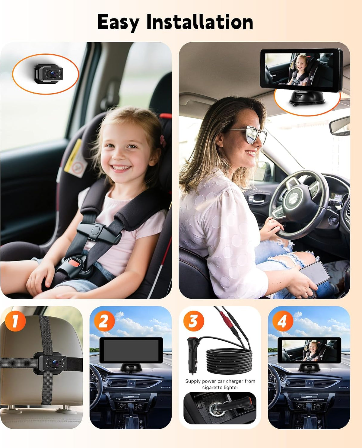 6.86'' Baby Car Camera for Seat HD Bual Rear Facing
