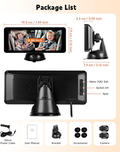 6.86'' Baby Car Camera for Seat HD Bual Rear Facing
