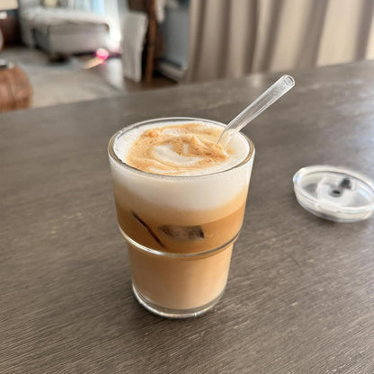 13oz Glass Tumbler with Straw and Lid Sealed, Carry On Reusable Iced Coffee Cups,Thick Wall Glass Coffee Drinking Glassware Cups