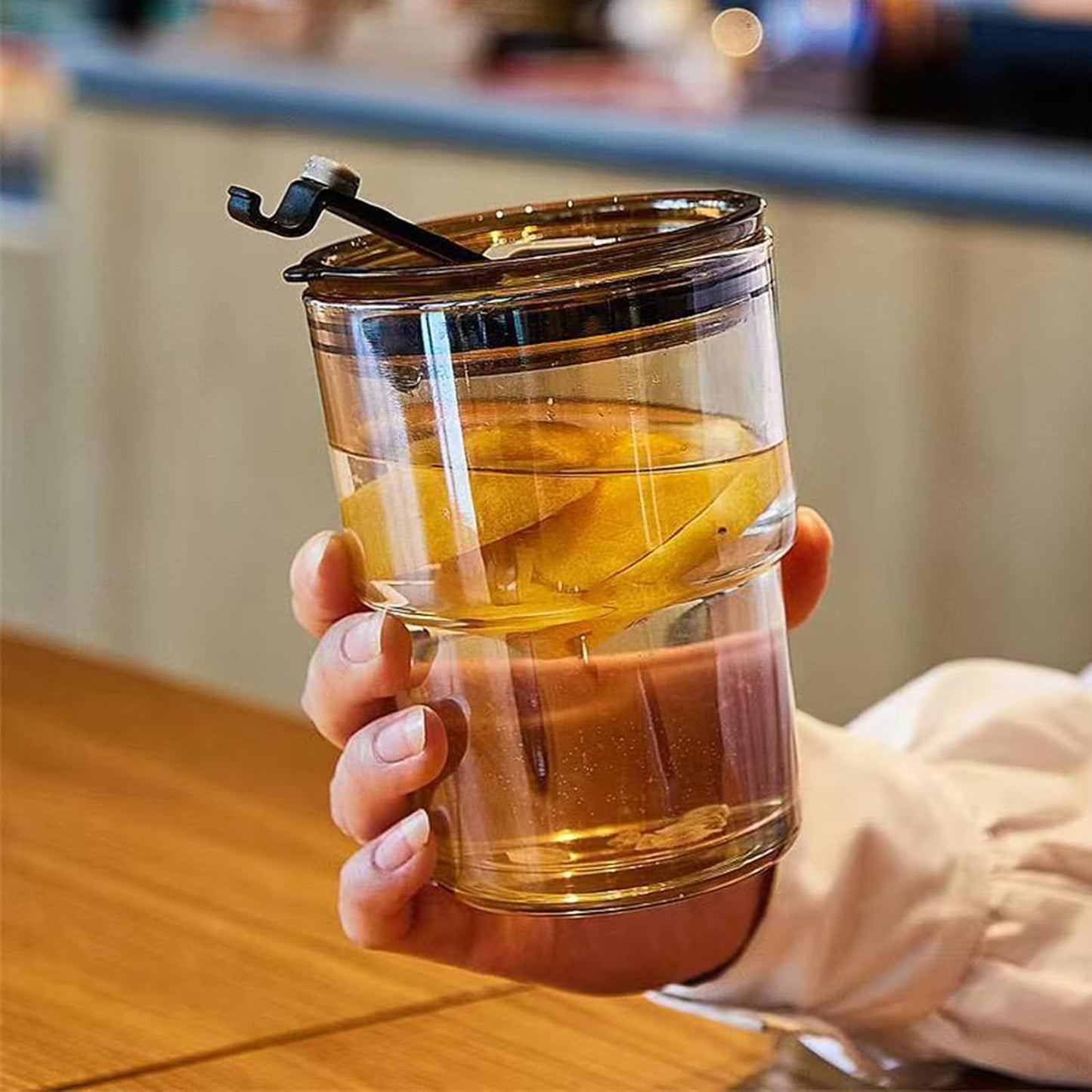 13oz Glass Tumbler with Straw and Lid Sealed, Carry On Reusable Iced Coffee Cups,Thick Wall Glass Coffee Drinking Glassware Cups