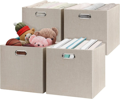 Collapsible Storage Bins,13×13 Foldable Storage Cube Boxes Fabric Drawer Fabric Storage Bins Vinyl Record Light Coffee, 4 Pack