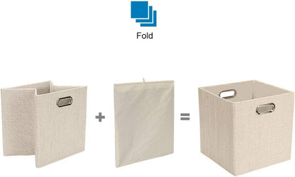 Collapsible Storage Bins,13×13 Foldable Storage Cube Boxes Fabric Drawer Fabric Storage Bins Vinyl Record Light Coffee, 4 Pack