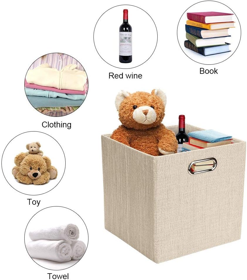 Collapsible Storage Bins,13×13 Foldable Storage Cube Boxes Fabric Drawer Fabric Storage Bins Vinyl Record Light Coffee, 4 Pack