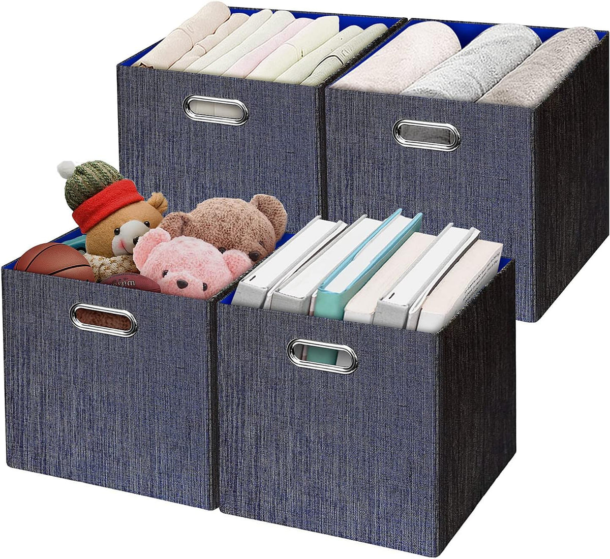Collapsible Storage Bins,13×13 Foldable Storage Cube Boxes Fabric Drawer Fabric Storage Bins Vinyl Record Light Coffee, 4 Pack