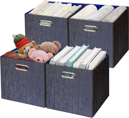 Collapsible Storage Bins,13×13 Foldable Storage Cube Boxes Fabric Drawer Fabric Storage Bins Vinyl Record Light Coffee, 4 Pack