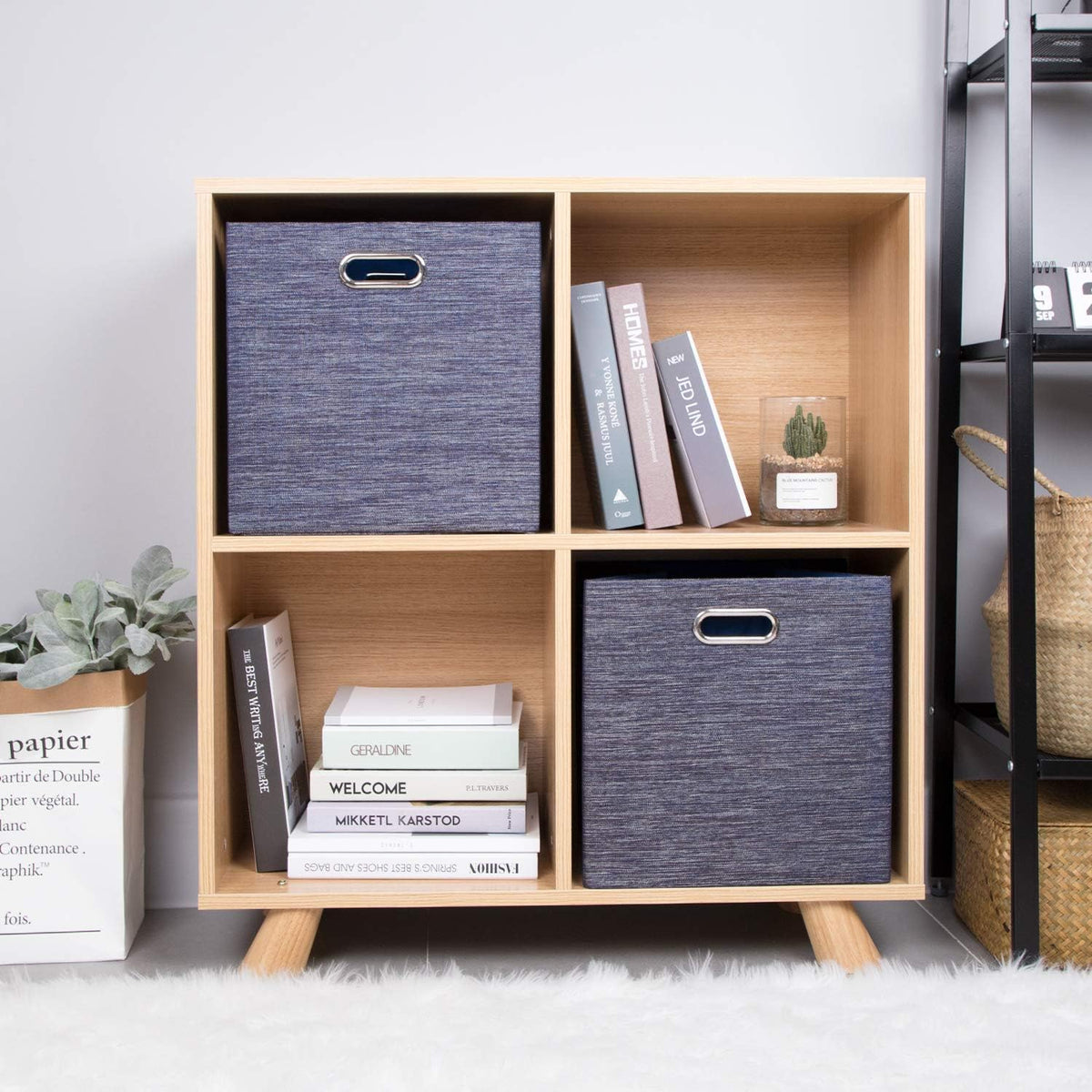 Collapsible Storage Bins,13×13 Foldable Storage Cube Boxes Fabric Drawer Fabric Storage Bins Vinyl Record Light Coffee, 4 Pack