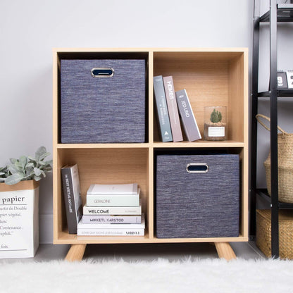 Collapsible Storage Bins,13×13 Foldable Storage Cube Boxes Fabric Drawer Fabric Storage Bins Vinyl Record Light Coffee, 4 Pack