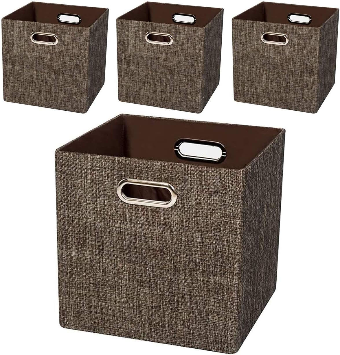 Collapsible Storage Bins,13×13 Foldable Storage Cube Boxes Fabric Drawer Fabric Storage Bins Vinyl Record Light Coffee, 4 Pack