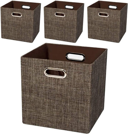 Collapsible Storage Bins,13×13 Foldable Storage Cube Boxes Fabric Drawer Fabric Storage Bins Vinyl Record Light Coffee, 4 Pack