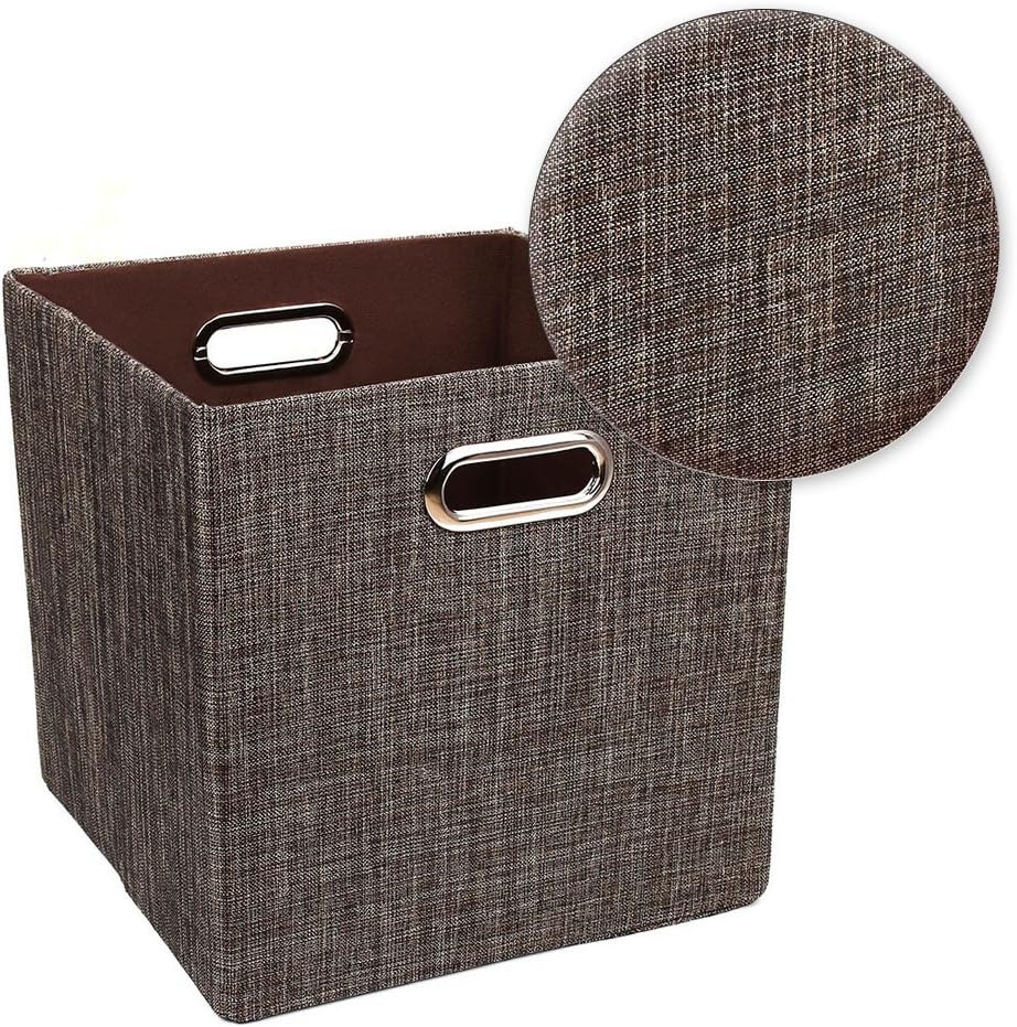 Collapsible Storage Bins,13×13 Foldable Storage Cube Boxes Fabric Drawer Fabric Storage Bins Vinyl Record Light Coffee, 4 Pack