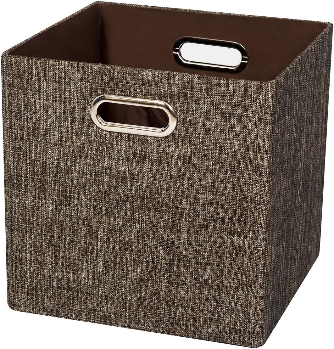 Collapsible Storage Bins,13×13 Foldable Storage Cube Boxes Fabric Drawer Fabric Storage Bins Vinyl Record Light Coffee, 4 Pack