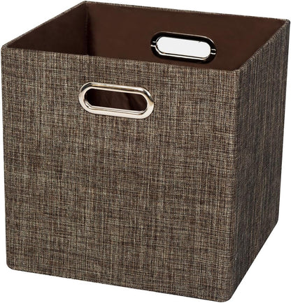 Collapsible Storage Bins,13×13 Foldable Storage Cube Boxes Fabric Drawer Fabric Storage Bins Vinyl Record Light Coffee, 4 Pack