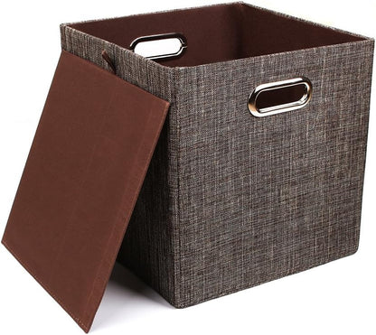 Collapsible Storage Bins,13×13 Foldable Storage Cube Boxes Fabric Drawer Fabric Storage Bins Vinyl Record Light Coffee, 4 Pack