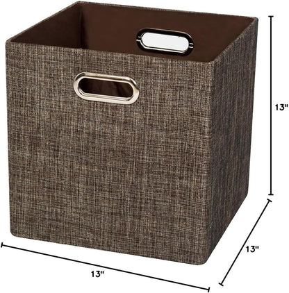 Collapsible Storage Bins,13×13 Foldable Storage Cube Boxes Fabric Drawer Fabric Storage Bins Vinyl Record Light Coffee, 4 Pack