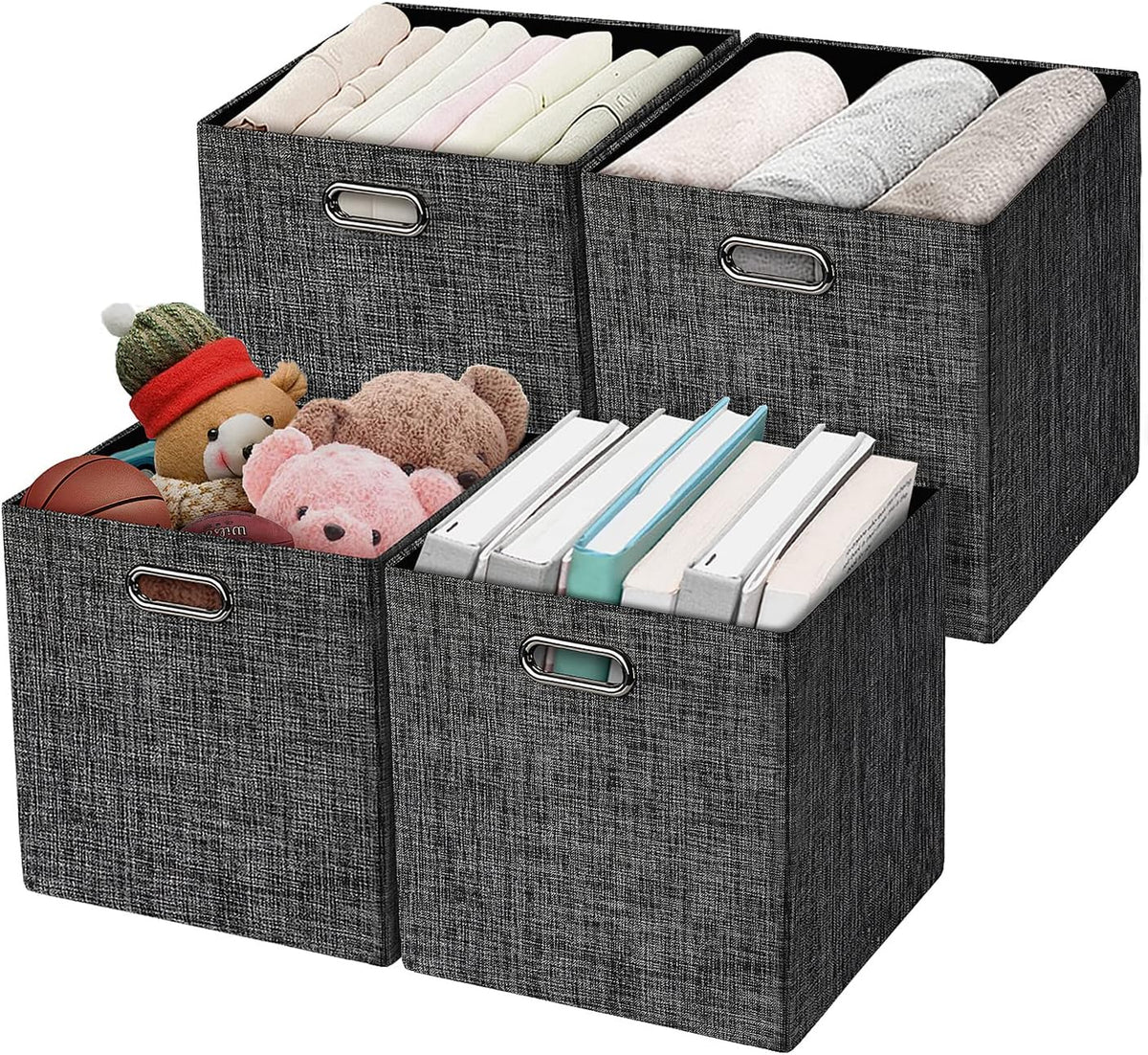 Collapsible Storage Bins,13×13 Foldable Storage Cube Boxes Fabric Drawer Fabric Storage Bins Vinyl Record Light Coffee, 4 Pack