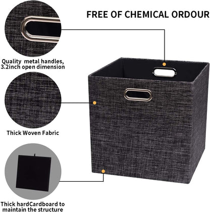 Collapsible Storage Bins,13×13 Foldable Storage Cube Boxes Fabric Drawer Fabric Storage Bins Vinyl Record Light Coffee, 4 Pack
