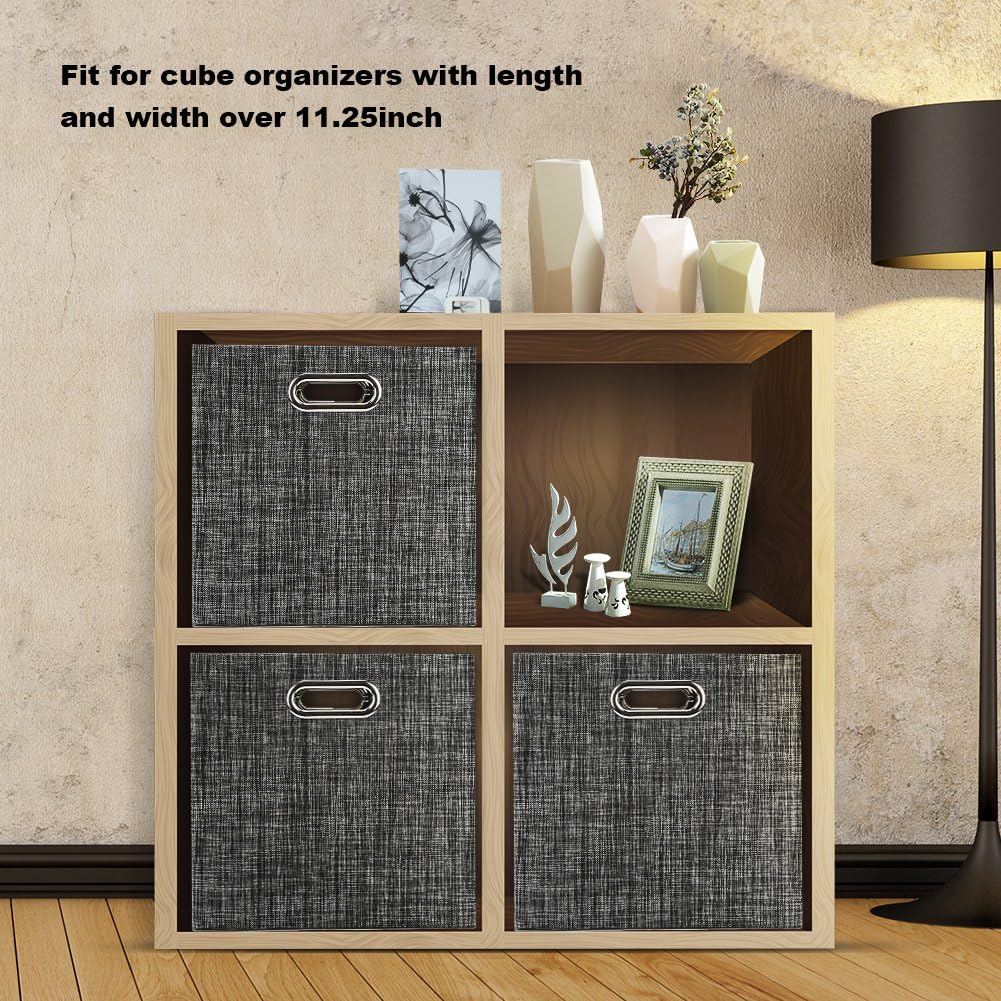Collapsible Storage Bins,13×13 Foldable Storage Cube Boxes Fabric Drawer Fabric Storage Bins Vinyl Record Light Coffee, 4 Pack