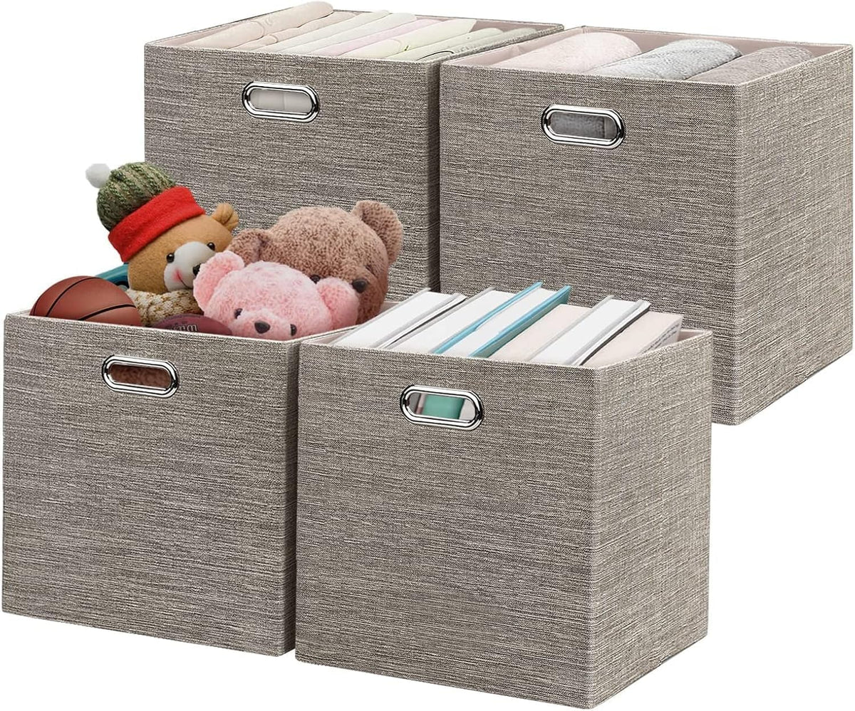 Collapsible Storage Bins,13×13 Foldable Storage Cube Boxes Fabric Drawer Fabric Storage Bins Vinyl Record Light Coffee, 4 Pack