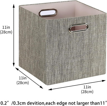 Collapsible Storage Bins,13×13 Foldable Storage Cube Boxes Fabric Drawer Fabric Storage Bins Vinyl Record Light Coffee, 4 Pack